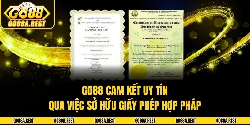 Go88 cam kết uy tín qua việc sở hữu giấy phép hợp pháp